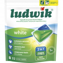 Гелевые капсулы для стирки белых тканей WHITE 2 in 1 caps "Ludwik" 32 шт