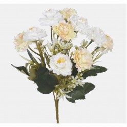 Роза букет искусственный бело-кремовый х5 28 см