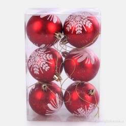 Шары ёлочные красные матовые с декором  6см х 6шт