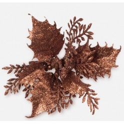 Пуансеттия с блестками на клипсе коричневая цветок искусственный 14см