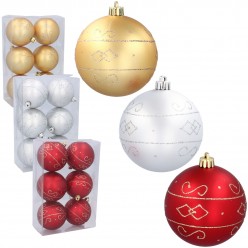 Шары елочные с рисунком 8см 6шт/уп золото, серебро, красный