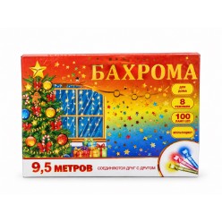 Гирлянда для дома 9,5м 100 ламп LED прозрач. провод, 8 режимов, IP-20, Мультицвет (возможность соед)